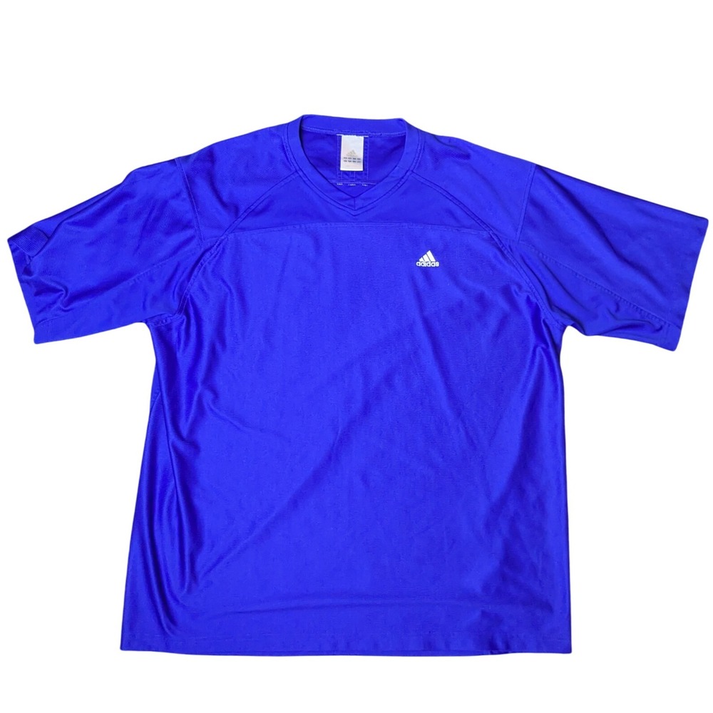 Adidas Blank Soccer Football Jersey Blue Short‎ Sleeve Shirt Men's XL